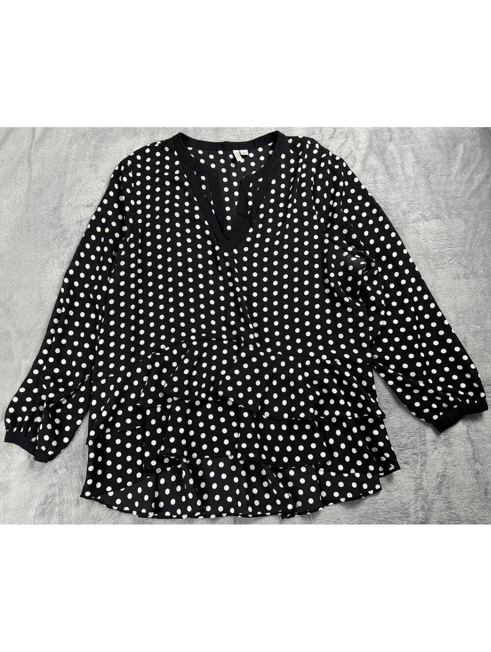ELLE Black and White Polka Dot Long Sleeve Blouse Size XL